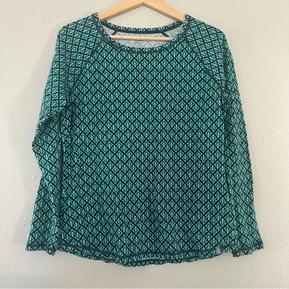 Talbots Teal Green Geometric Print Long Sleeve Blouse Casual Comfy Medium